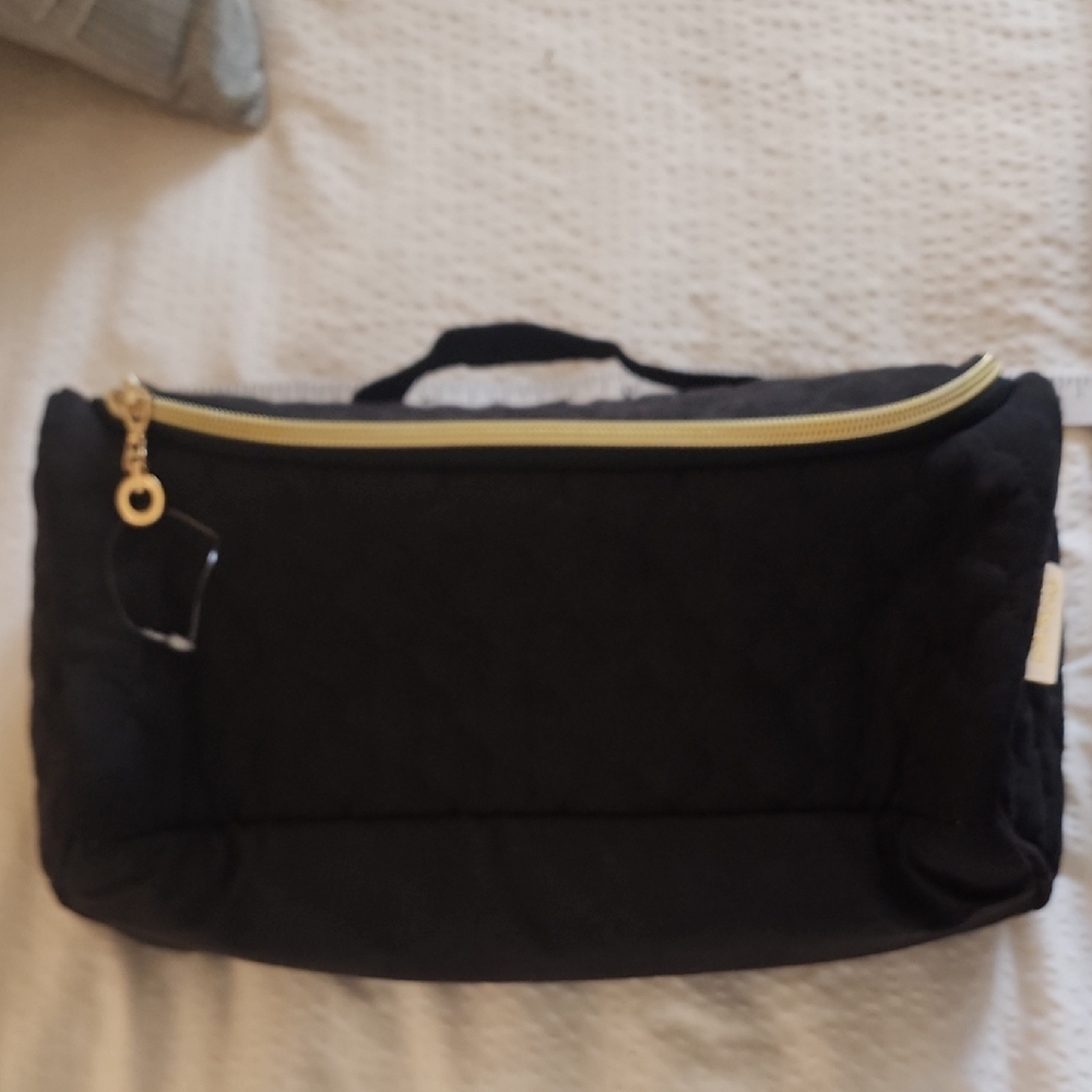 Elegant Black Cosmetic Bag with Gold Zipper